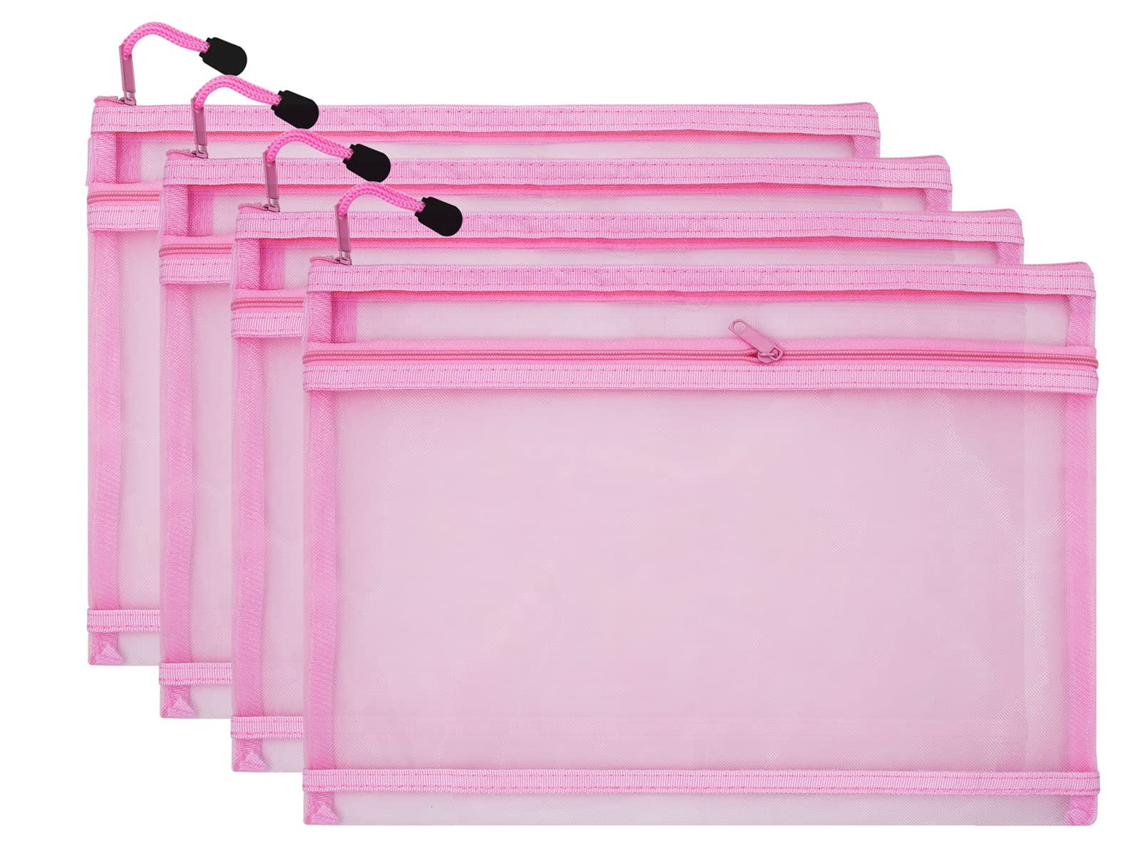 scicent Large Clear Pencil Case 4 Pcs Big A5 Size See Through Strong Mesh Translucent Suitable for Exams Student Supplies Stationary Storage, A5, Pink — image 1