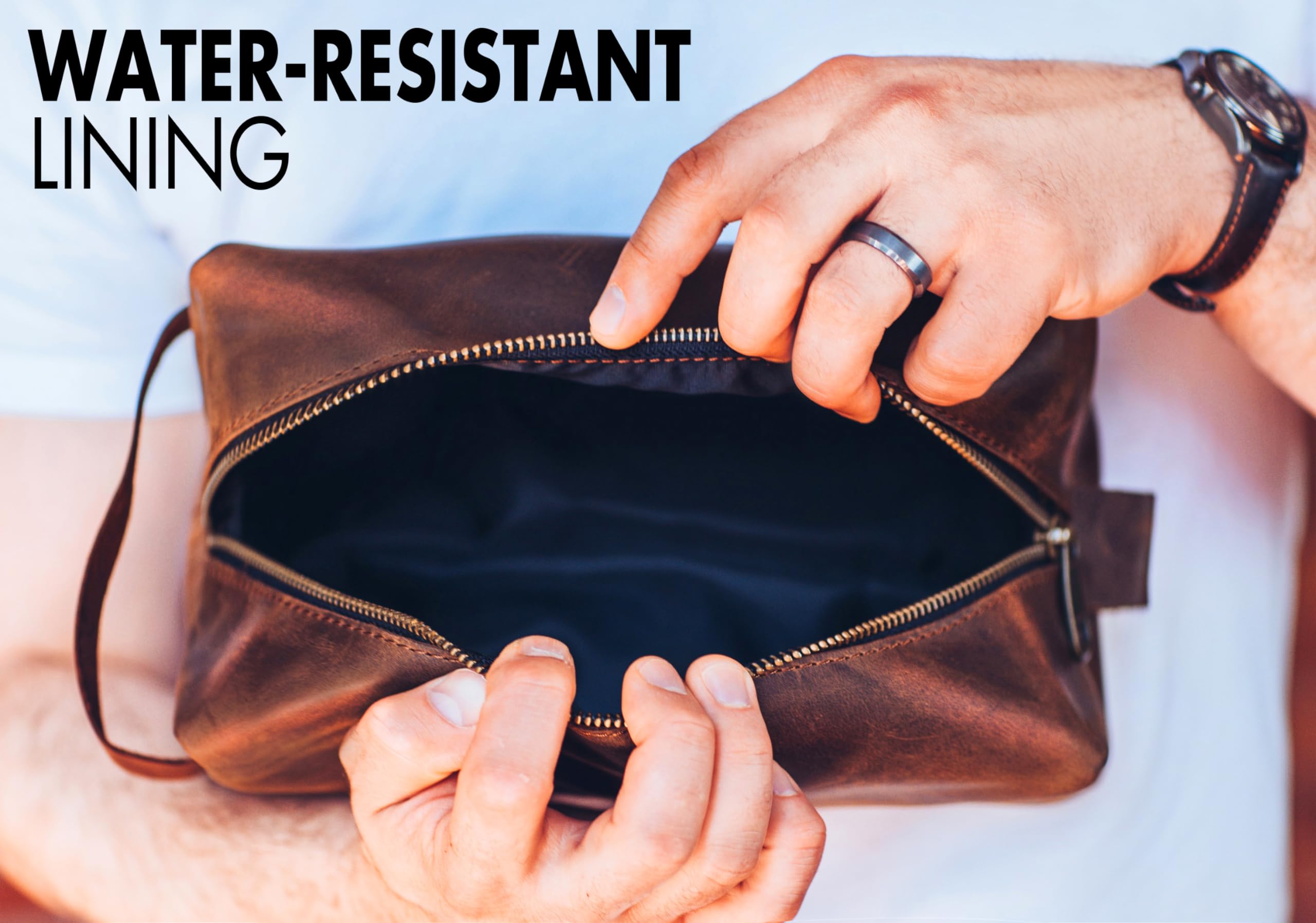 Viva Workshop 100% Genuine Leather Toiletry Bag Engraved Name or Initials – Crafted in USA – Personalized Travel Bag for Men – Customized Birthday, Anniversary, Father & Groomsmen Gift – Mens Waterproof Dopp Kit