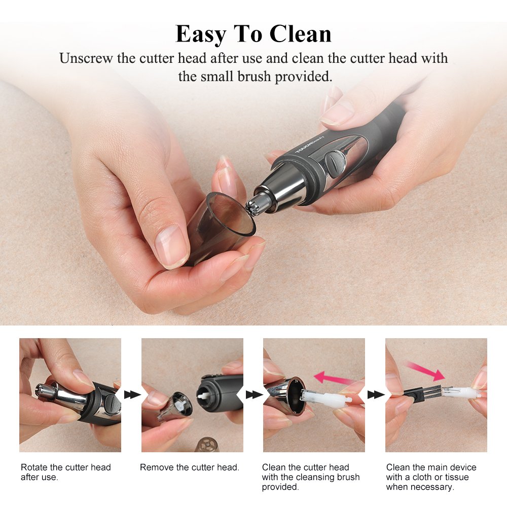 TOUCHBeauty Nose Ear Hair Trimmer for Men Personal Grommer Hair Clipper with Unique Stand, Stainless Steel Rotation Blade, Battery-operated Black TB-0616