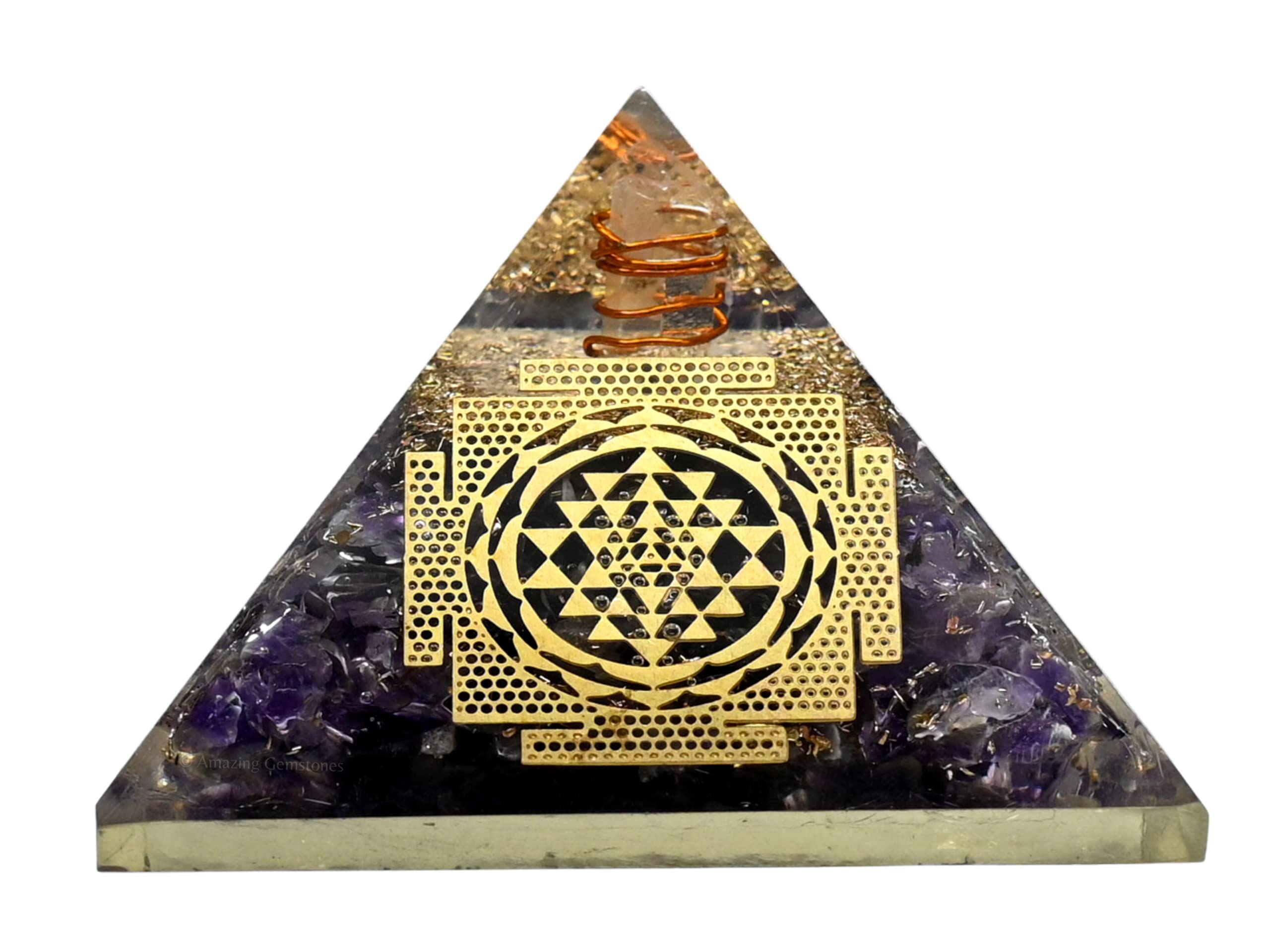 Large Orgone Pyramid | Amethyst Pyramid Crystal | Sri Yantra Orgonite Pyramid | Organ Pyramids Positive Energy Healing