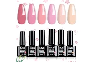 LKE Gel Nail Polish Set 6 Colors Spring Light Pink Nude Gel Polish Set Gel Nail Kit Soak Off U V/LED Nail Lamp Nail Art Design Manicure Pedicure for Home DIY & Salon Women Gift