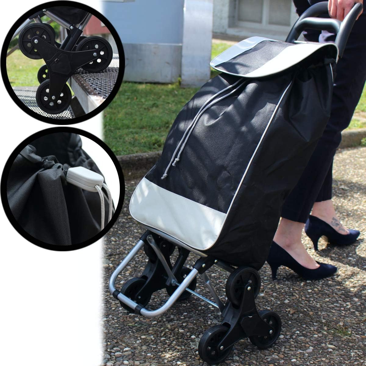 Carrello Della Spesa Pieghevole Multiuso Con Ruote Per Scale, Leggero In Alluminio Con 2 Cestini Impermeabili - Capacità 50 Kg