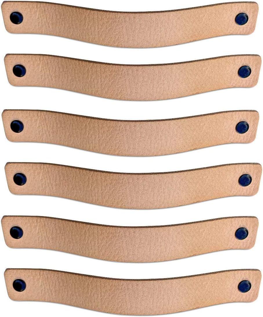 Brute Strength Leather Handles, 6 Pcs, 20 x 2.5 cm, Cabinet & Door Handles, Natural, Industrial Style, Multi-color Screws