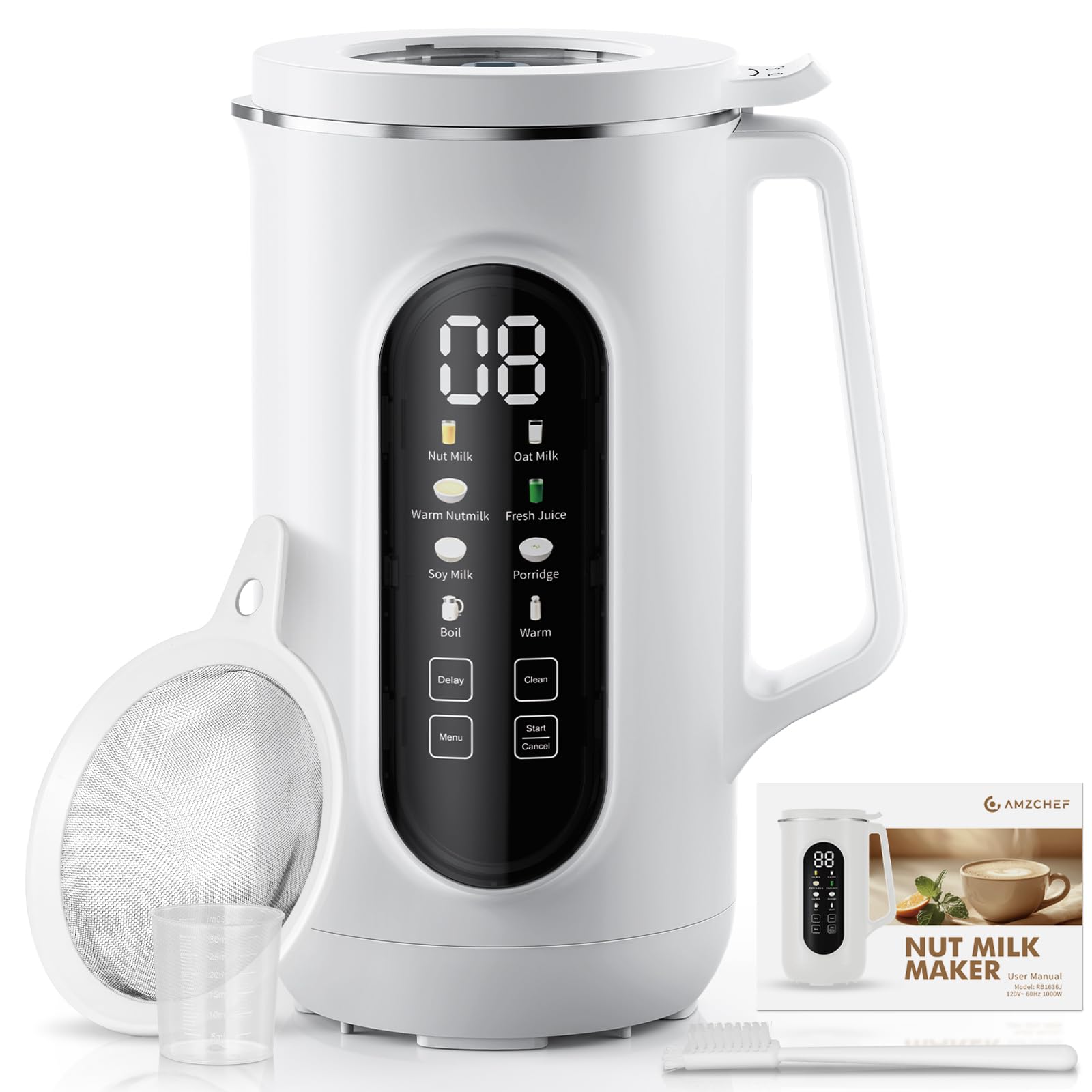 Máquina para hacer leche de nueces de 40 oz, máquina para hacer leche de nueces 10 en 1 para leche de almendras casera, leche de soja, avena y bebidas no lácteas, máquina para hacer leche de soja con 10 cuchillas, inicio retardado, mantener caliente, limpieza automática, ebullición