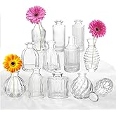 Bud Vases Set of 12, Glass Vase for Decor Centerpieces, Small Vases for Flowers, Clear Flower Vase Stripe Modern Bud Vases in Bulk, Vintage Vases for Floral Wedding Party Table Decoration Home Decor