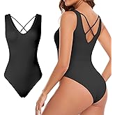 Nabawa Ribbed Bodysuit for Women Tummy Control Sleeveless Slimming Tank Top Body Suit