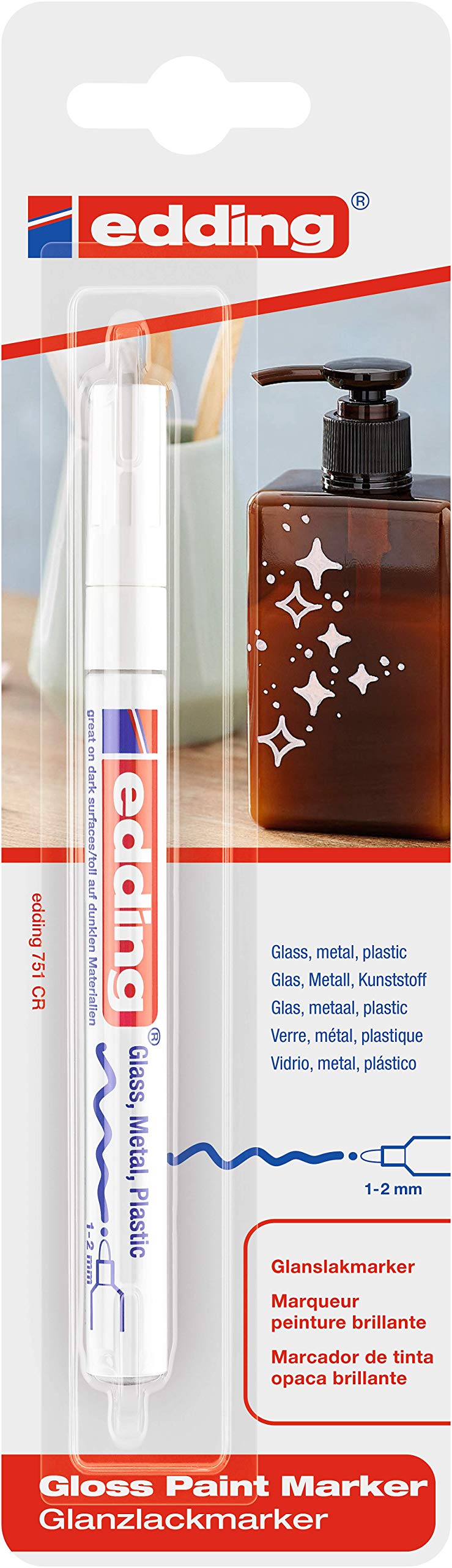 edding 751 gloss paint marker - white - pack of 1 paint marker - round nib 1-2 mm - paint pen for glass, pebbles, wood, plastic, paper - waterproof, high coverage