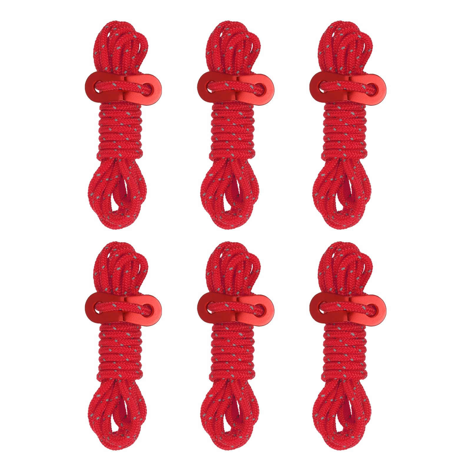 PATIKIL 4mm Tent Rope, 6 Pack 6.5ft Reflective Guyline Cord Tied Downs Rope Paracord Cord Camping Ropes with Red Aluminum Cord Adjusters for Camping Hiking Tent, Red