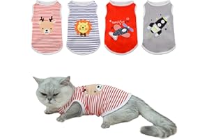 ShuRung 4 Pack Dog Shirts Dog Tank Tops Cute Pattern Cat Dog Summer Vest Shirt Dog Stripe Sleeveless T-Shirt Pet Soft Breathable Clothes for Cats Small Medium Dogs S