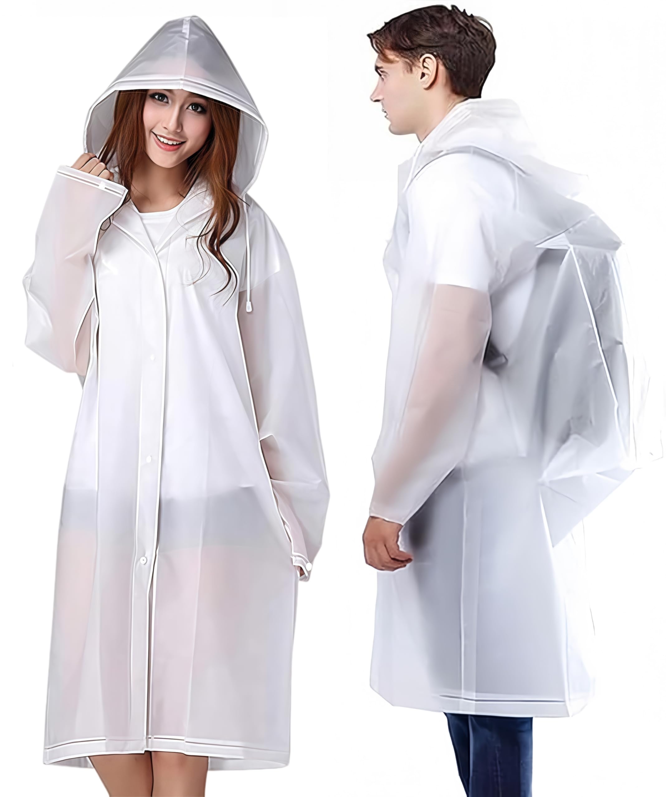 YANKUIRUI Rain Poncho for Adults, 2 Pack Rain Coats Reusable Rain Jacket Rainwear with Hoods and Sleeves, Waterproof for Emergency, Outdoors, Camping, Disney (White)