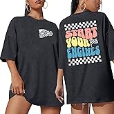Oversized Racing Shirt Women Checkered Flag Tshirt Vintage Race Day Car Shirts Casual Unisex Short Sleeve Tee Tops