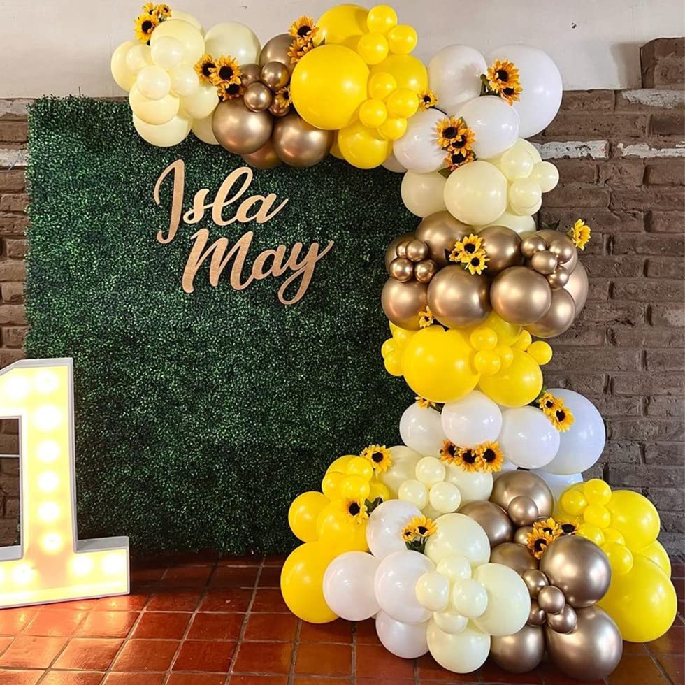 Photo 1 of 139PCS Yellow Balloons Kit with Artificial Sunflowers for Sunflower Theme Parties
