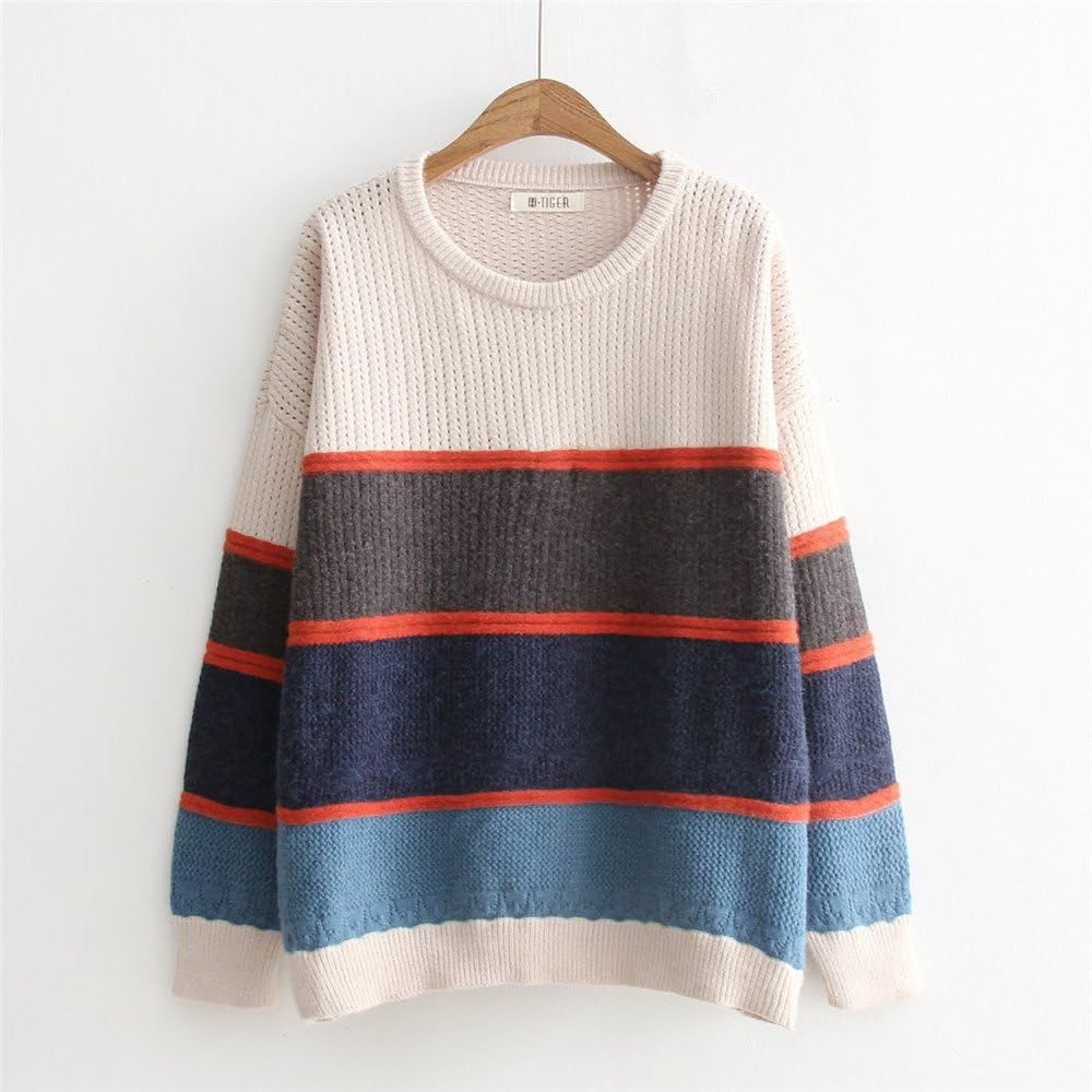 dnhuv Stitching knitted sweater knit sweater loose sweet turtleneck sweater sweater backing lady students,Blue Patchwork,F