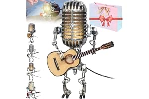 haccen Mic Rockbot, Sherum Mic Rockbot, Dotmalls Mic Rockbot, Retro Style Microphone Robot Table Lamp, Holding Guitare Vintage Night Light, Metal Microphone Robot Lamp