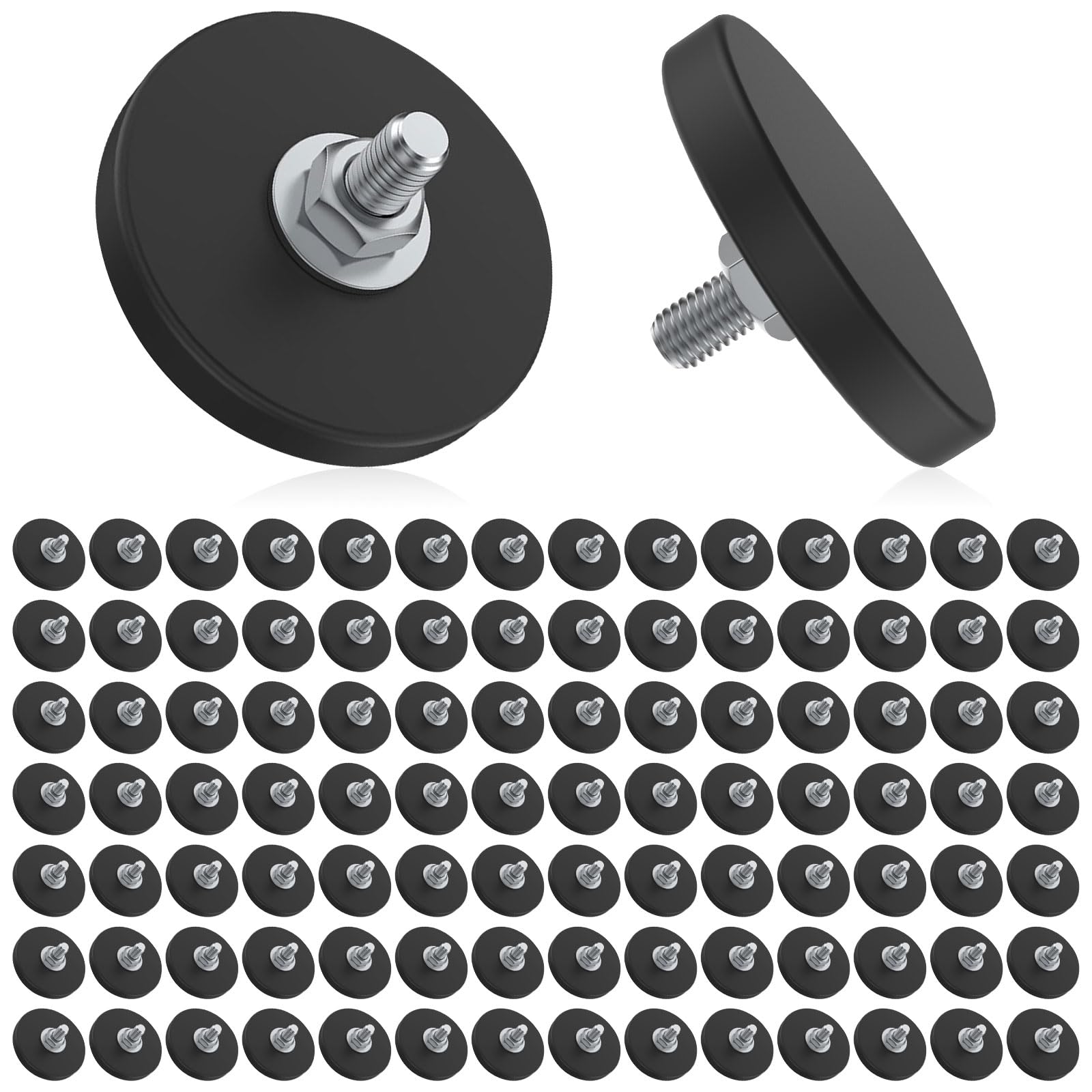Photo 1 of 100 Pack Rubber Coated Magnets M6 Rock Light Magnets 1.69 Inch Mounting Magnet 30LBS Thread Stud Magnetic Anti-Scratch Strong for Rock Light Bar Camera Cabinet Blackboard Refrigerator (100 Pack)