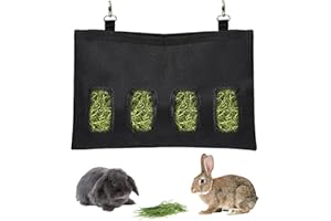 RMNHPTK Rabbit Hay Feeder - Large Capacity Oxford Cloth Hanging Hay Bag - 4 Holes - 1 Pcs (Black)