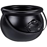 Zcaukya Halloween Large Cauldron, 7.4" Black Plastic Witch Pot with Handle, Vintage Cauldron Candy Bowl for Trick Or Treat, Dressing Accessories, Halloween Decorations