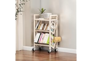 KGOASUHDU Bookshelf Movable Book Cart Multi-Layer Storage Rack Large-Capacity Rolling Cart L-Shaped Carbon Steel Shelf Suitable for Storing Books, Magazines, Newspapers, Shoes