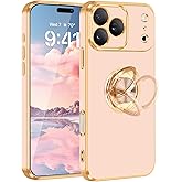 Fingic for iPhone 17 Pro Phone Case[with 360°Ring Holder][Support Magnetic Car Mount] Cute Kickstand Slim Women Girls Nonslip Hard PC Soft TPU Rugged Bumper Protective Case for iPhone 17 Pro,Rose Gold