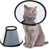 Vivifying Cat Cone, Adjustable PVC Recovery E-Collar, Soft Edge, Black, M | Wipe-Clean and Lightweight Plastic Elizabethan Cone for Cats, Mini Dogs and Rabbits