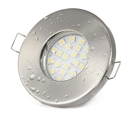 Set Einbaustrahler IP65 Optik: Edelstahl gebürstet Bad | Dusche | Sauna | inkl. GU10 5Watt LED Leuchtmittel 3000Kelvin (warm-