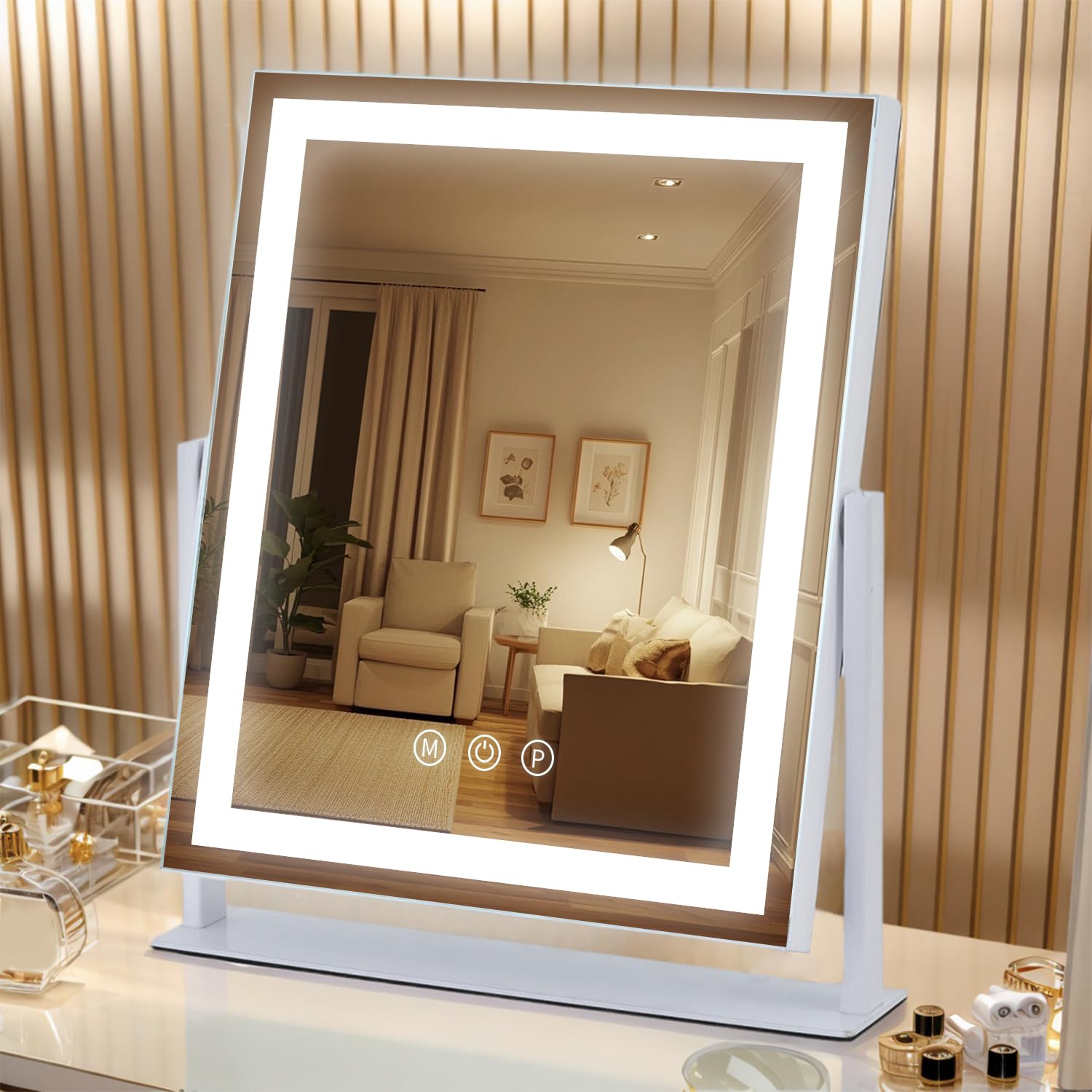 Photo 1 of LED Vanity Mirror with Lights, Makeup Mirror with 3 Color Modes, Smart Touch Control, 360° Rotation for Desk,13.2" L x 11.2" W