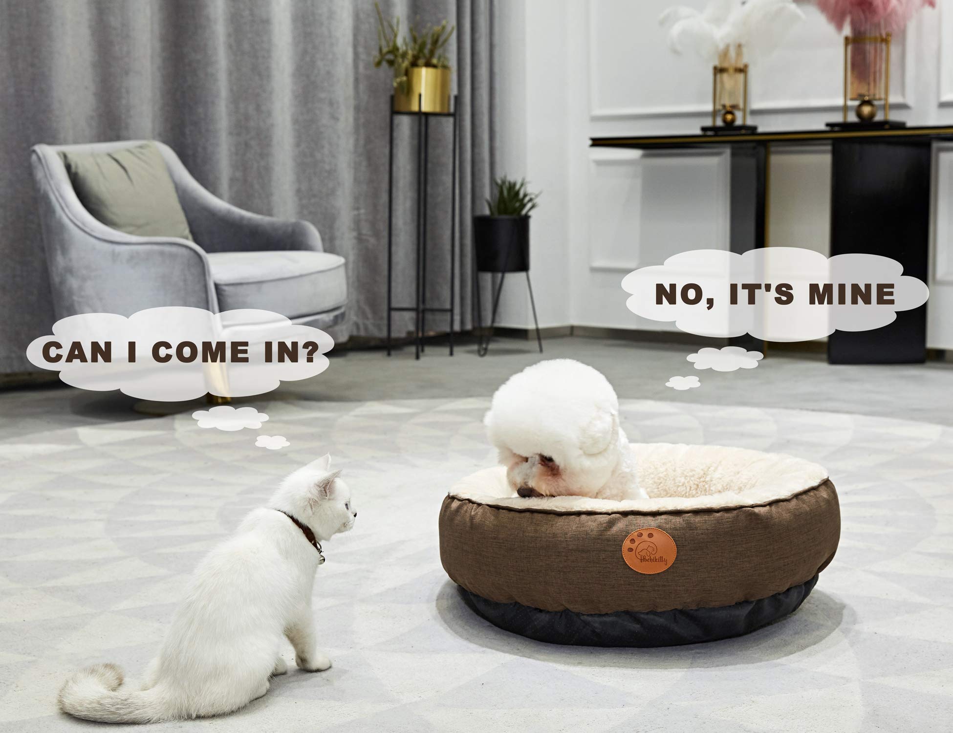 HACHIKITTY Washable Cat Bed Removable Cover, Fluffy Cat Bed Medium Round Cat Bed Indoor Small Cat Bed Waterproof