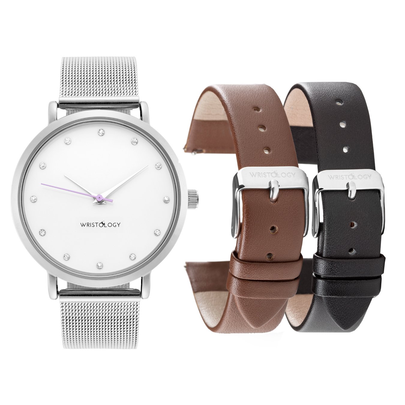 WRISTOLOGY Olivia Womens Silver Crystal Boyfriend Watch Set