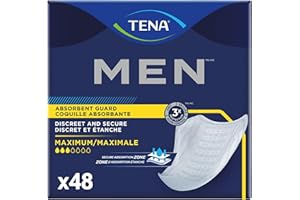 TENA Men Incontinence Guards, Maximum Absorbency, Designed For Men, Comfortable Fit, Universal Fit, Discrete Disposable, 48 C