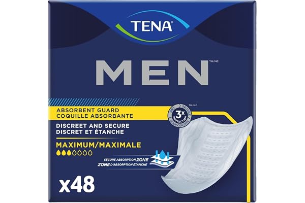 TENA Men Incontinence, Discrete Disposable, Guards, Comfortable Fit, Maximum Absorbency Protection, Universal Fit, 48 Count