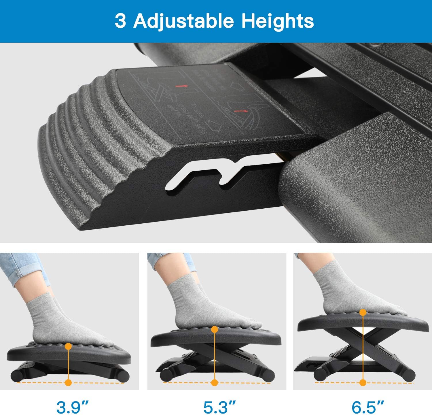 HUANUO Footrest Under Desk - Adjustable Foot Rest with Massage Texture and Roller, Ergonomic Foot Rest with 3 Height Position, 30 Degree Tilt Angle Adjustment for Home, Office : Office Products