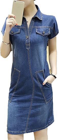 Amazon Yinuo デニム ワンピース 半袖 春 夏 レディース 大きい サイズ きれいめ ワンピース ロング カジュアル ワンピース チュニック 通販