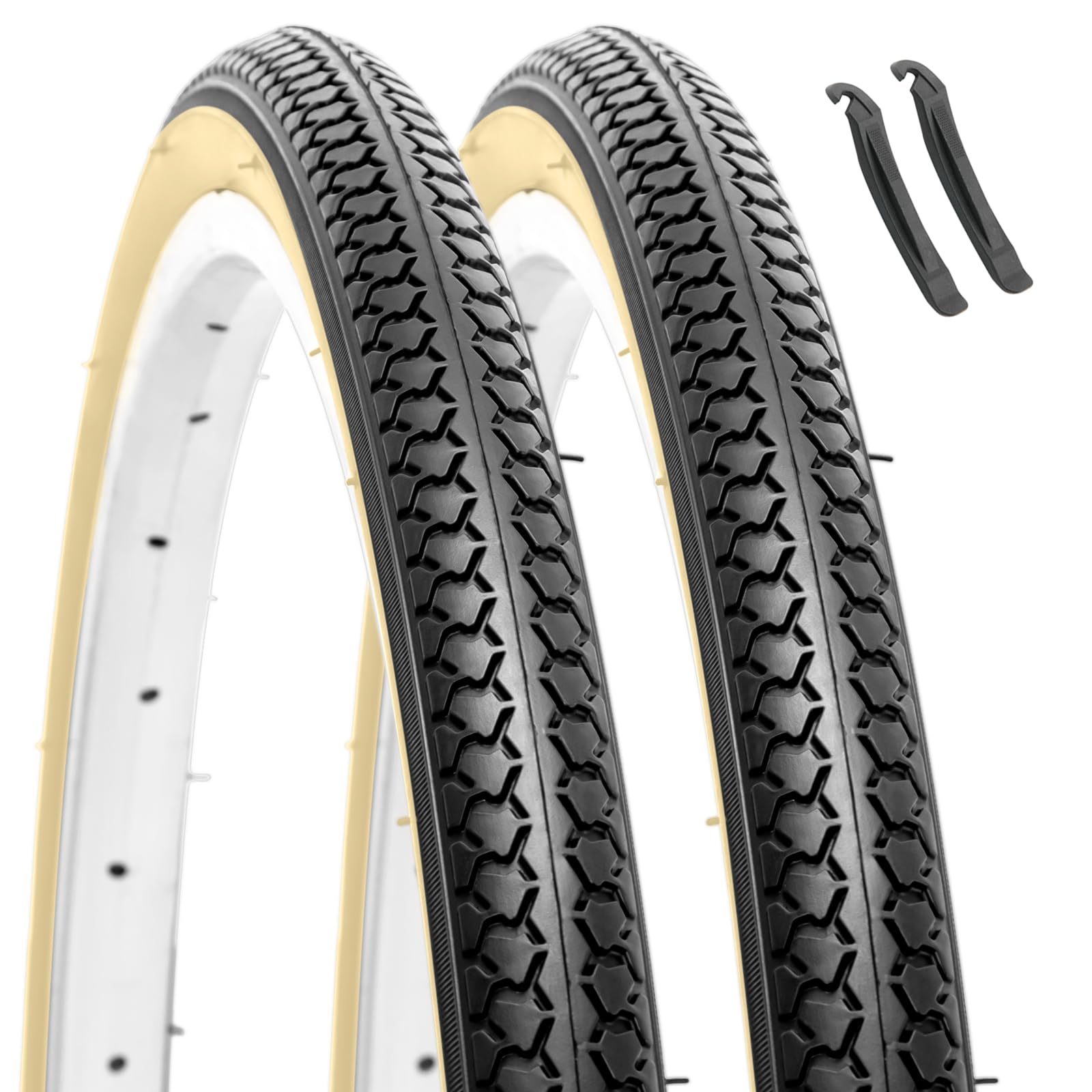 Photo 1 of Hycline 26×1 3/8 Bike Tire Set, 2-Pack (37-590) – Skinwall – Folding Puncture-Resistant Replacement Bicycle Tires with Tire Levers – Fits Vintage 26×1 3/8 City/Commuter Bikes