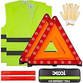 XOOL Emergency Warning Triangle Kit – Roadside Safety Kit with Reflective Warning Triangles, High-Visibility Safety Vests, St