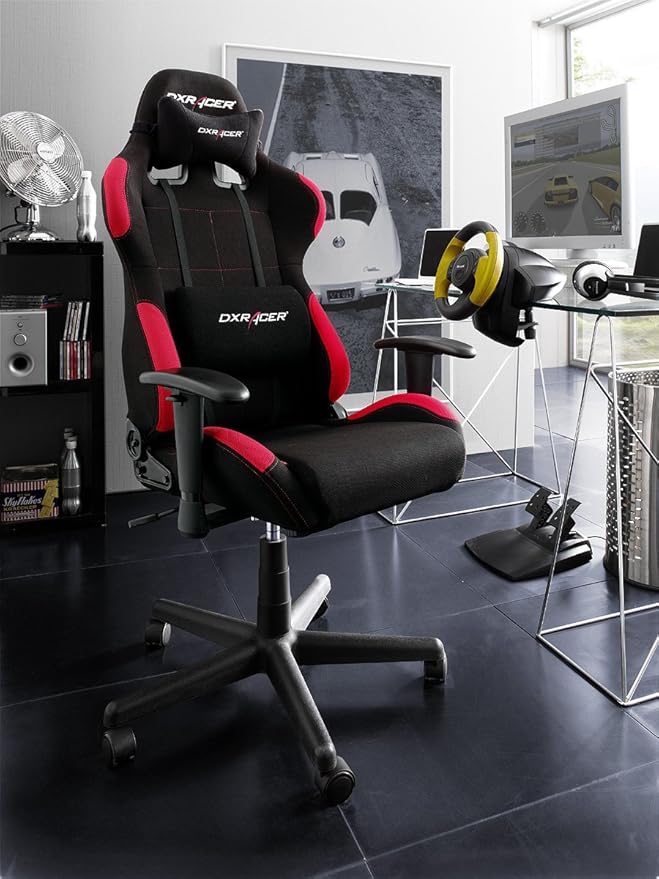 DXRacer - Original DX Racer Bürostuhl F-Serie Oh fd01 nr schwarz - rot mit zusätzlichem gratis-Set Hartbodenrollen