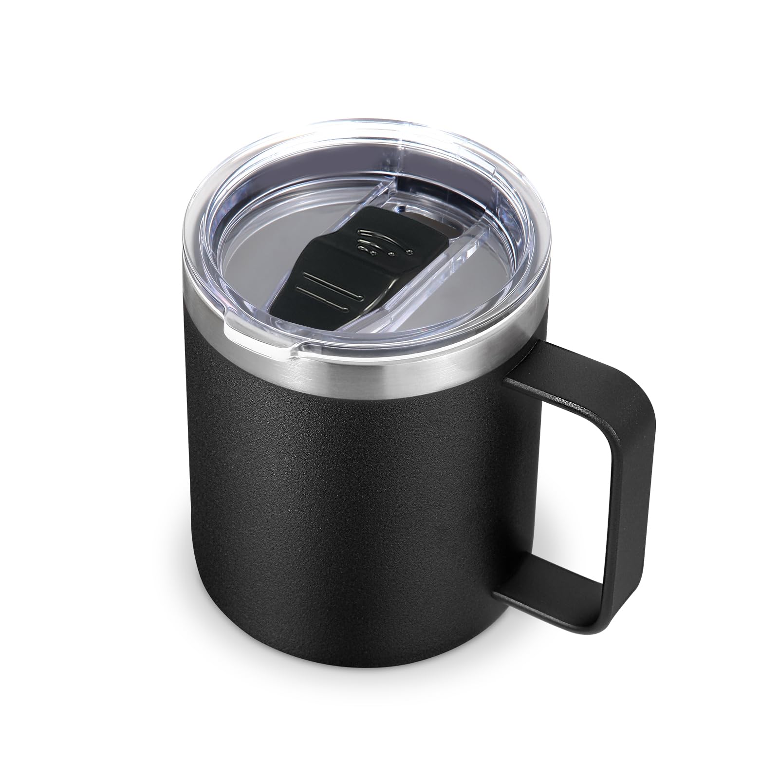 Volhoply 14oz Insulated Stainless Steel Coffee Mug with Leakproof Lid,Double Wall Vacuum Travel Coffee Cup with Handle,Reusable Metal Tumbler,Camping Mugs Keep Hot/Cold,Christmas Gifts(Black,1