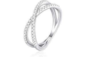 SMILEST 1.5mm Moissanite Criss Cross Rings for Women, 925 Sterling Silver X Wedding Bands D Color VVS1 Lab Created Moissanite Stackable Rings Anniversary Jewelry Gifts for Women Wife Size 4-11