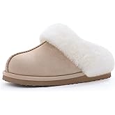Litfun Fuzzy House Slippers for Women Fluffy Memory Foam Suede Slippers with Faux Fur Collar Indoor Outdoor