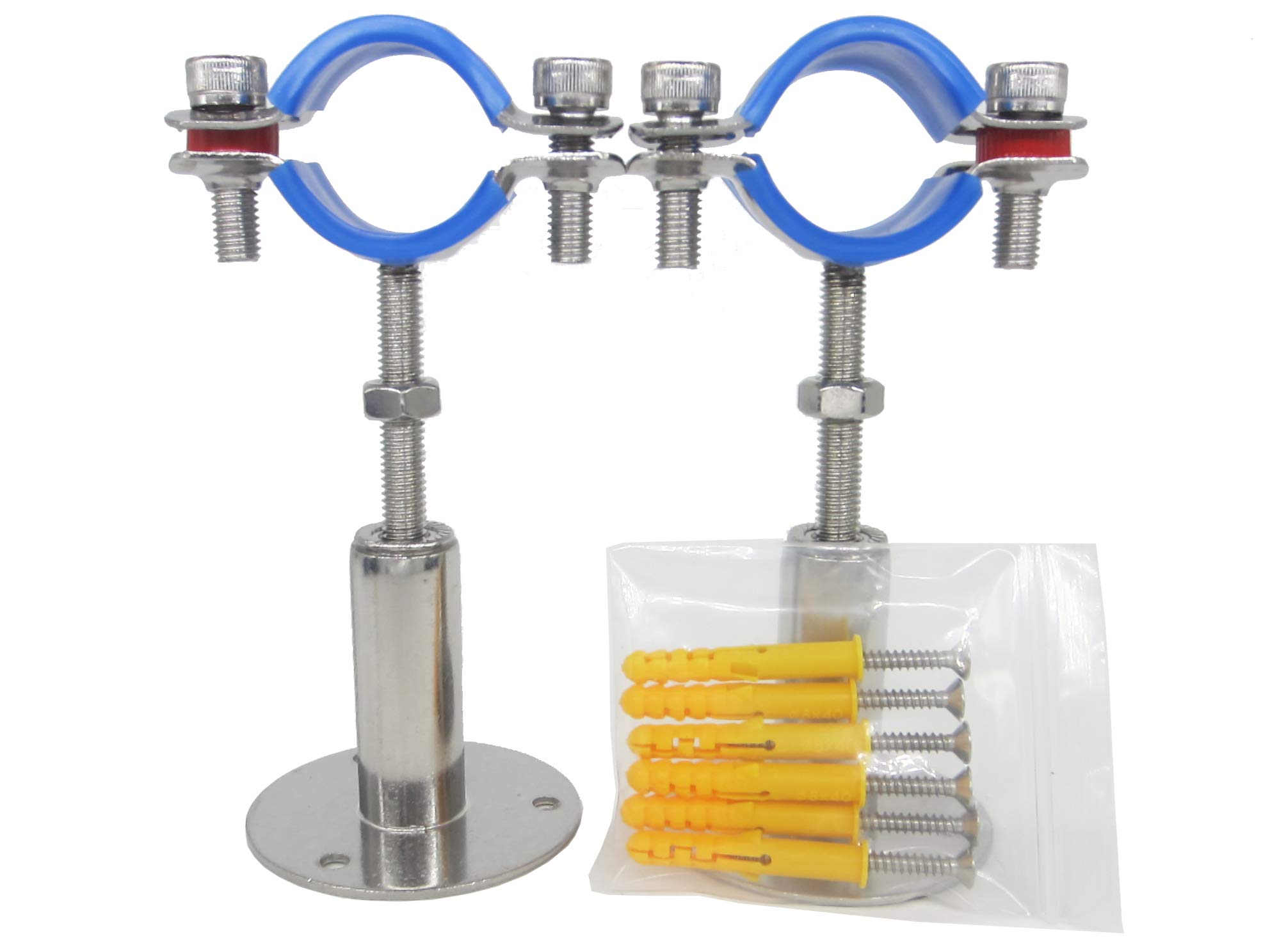 Stainless Steel Adjustable Pipe Bracket Clamp - Wall/Ceiling Mount Support for 32mm (1 Inch) Pipe, Heavy-Duty Rust-Proof Brackets with Fixings, 2 Pack