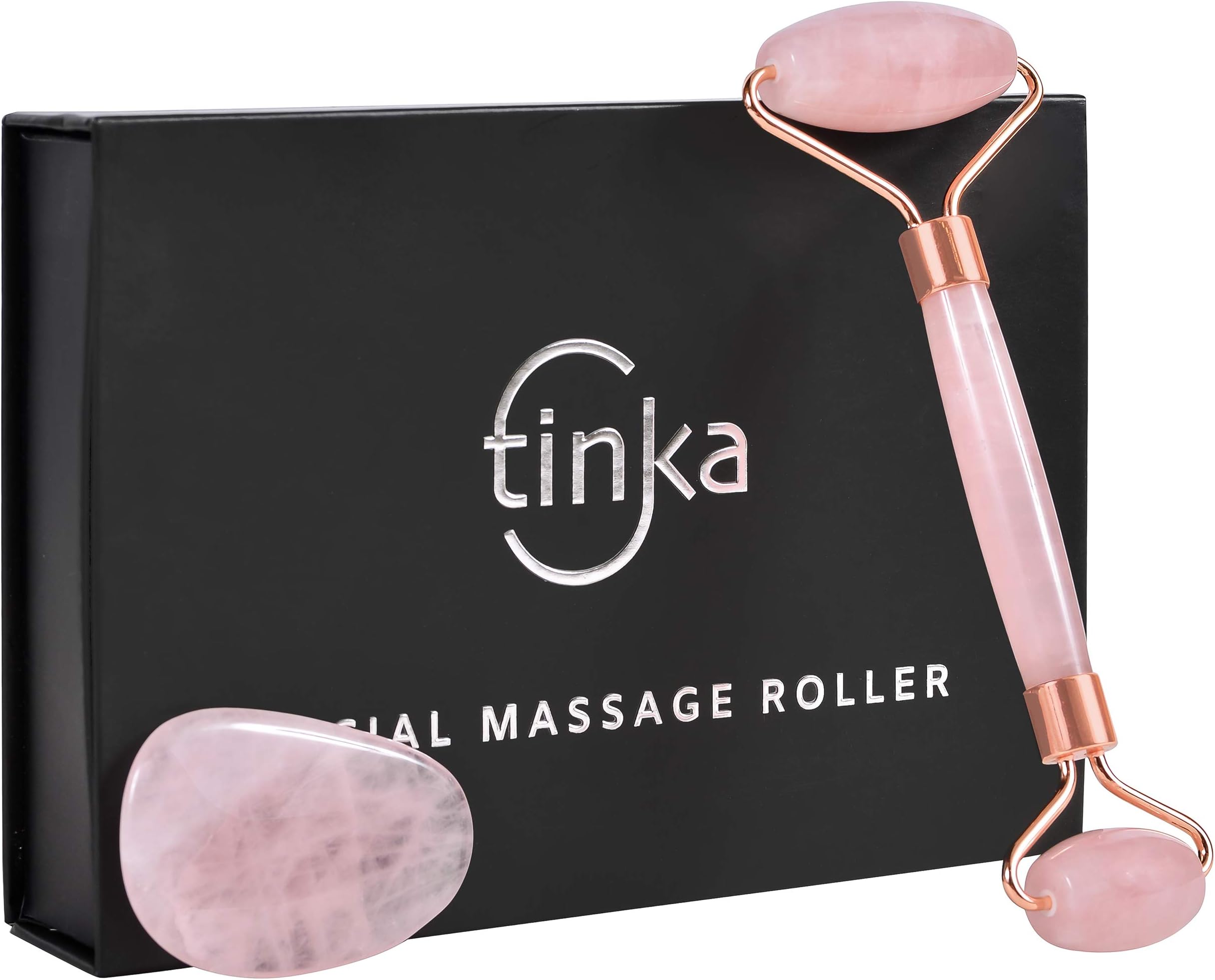Rose Quartz Face Roller | 100% Natural Gemstone Facial Roller | Anti Aging Facial Massage Tool For Face & Neck | Includes Rose Quartz Gua Sha Tool | Best Pink Jade Eye Roller
