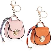 Playexen 2 PACK Mini Backpack Keychain, Cute Cosmetic Bag for Purse with Wrist Strap, PU Leather Makeup Bag Headphone Pouch for Girls Women, Birthday/Party/Christmas Gifts (Round)