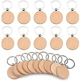 ASUNFO Pack of 20 Round Wood Blanks Keychain Unfinished Wooden Blank Key Chain Chains for Engraving Crafts Ornament