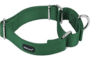 Mikivery Martingale Dog Collar Nylon Adjustable and Safety Training Colourful Comfortable Metal Buckle Pet Collars for Small Medium and Large Dogs(Dark Green,L)