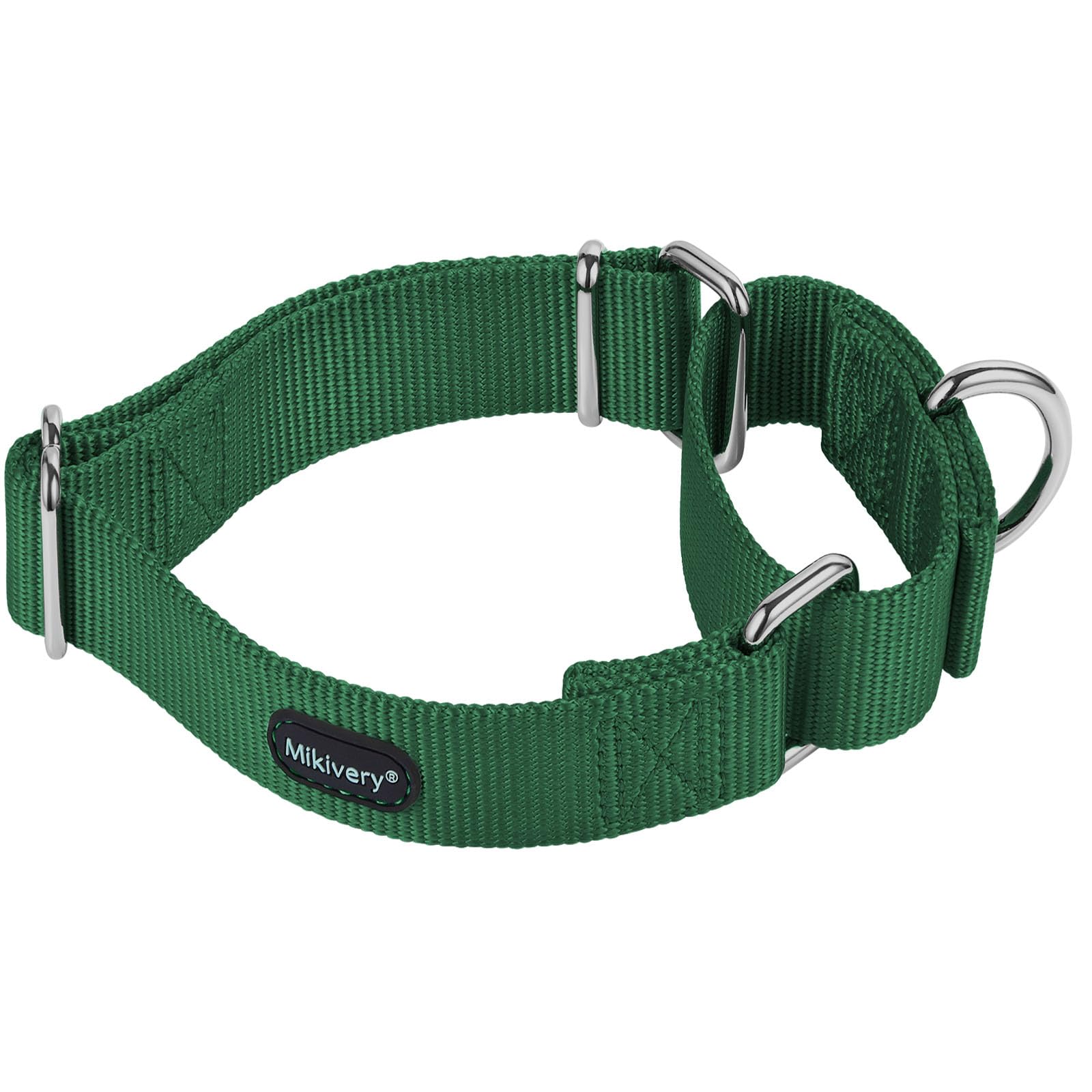 Mikivery Martingale Dog Collars Nylon Adjustable and Safety Choke Training Green Comfortable Pet Collar for Medium and Large Dogs