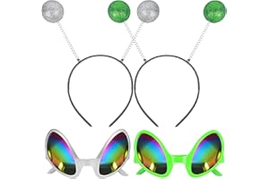 Goenb 2 Pairs Alien Headband and Glasses, Alien Antenna Headband for Adult Women Space Theme Costume for Halloween