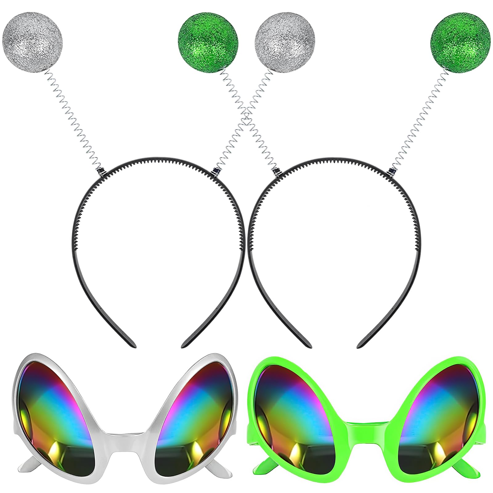 Goenb 2 Pairs Alien Headband and Glasses, Alien Antenna Headband for Adult Women Space Theme Costume for Halloween Dress Up