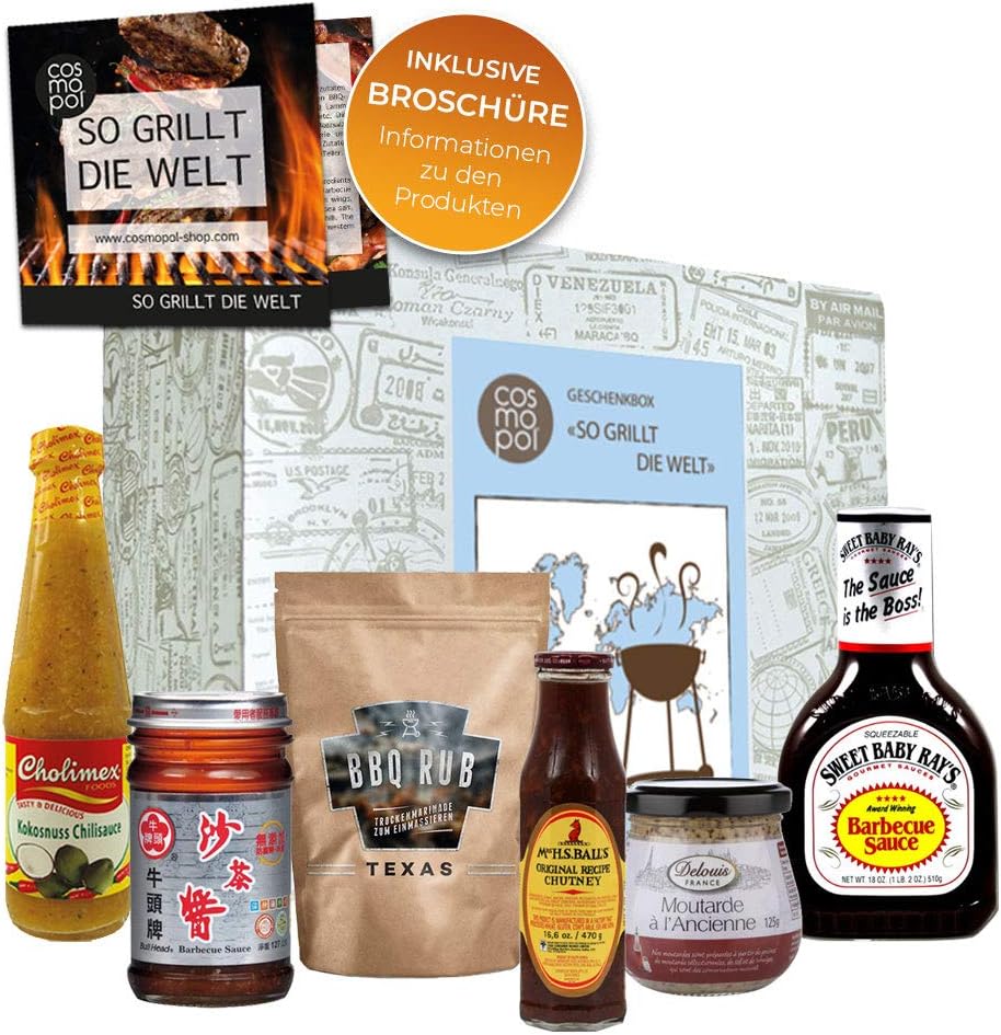 Gift Box "How The World Grills" | BBQ Sauce BBQ Rub | Grill Gift Set Barbecue for Men | Grill Accessories BBQ Gifts for Men Birthday Christmas Present