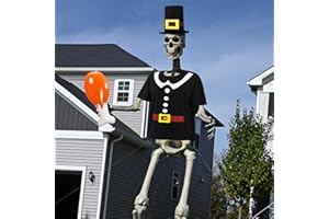Croloose 12 ft Giant Sized Skeleton Costume Set Extra Large Shirt and Hat Inflatable Turkey Leg for Garden Lawn Outdoor Decor (Skeleton Not Included) (Pligrim)