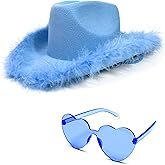 4E's Novelty Cowboy Hat with feathers With Heart Shaped Sunglasses for Women, Felt Cowgirl Hat for Party Costume Dress Up