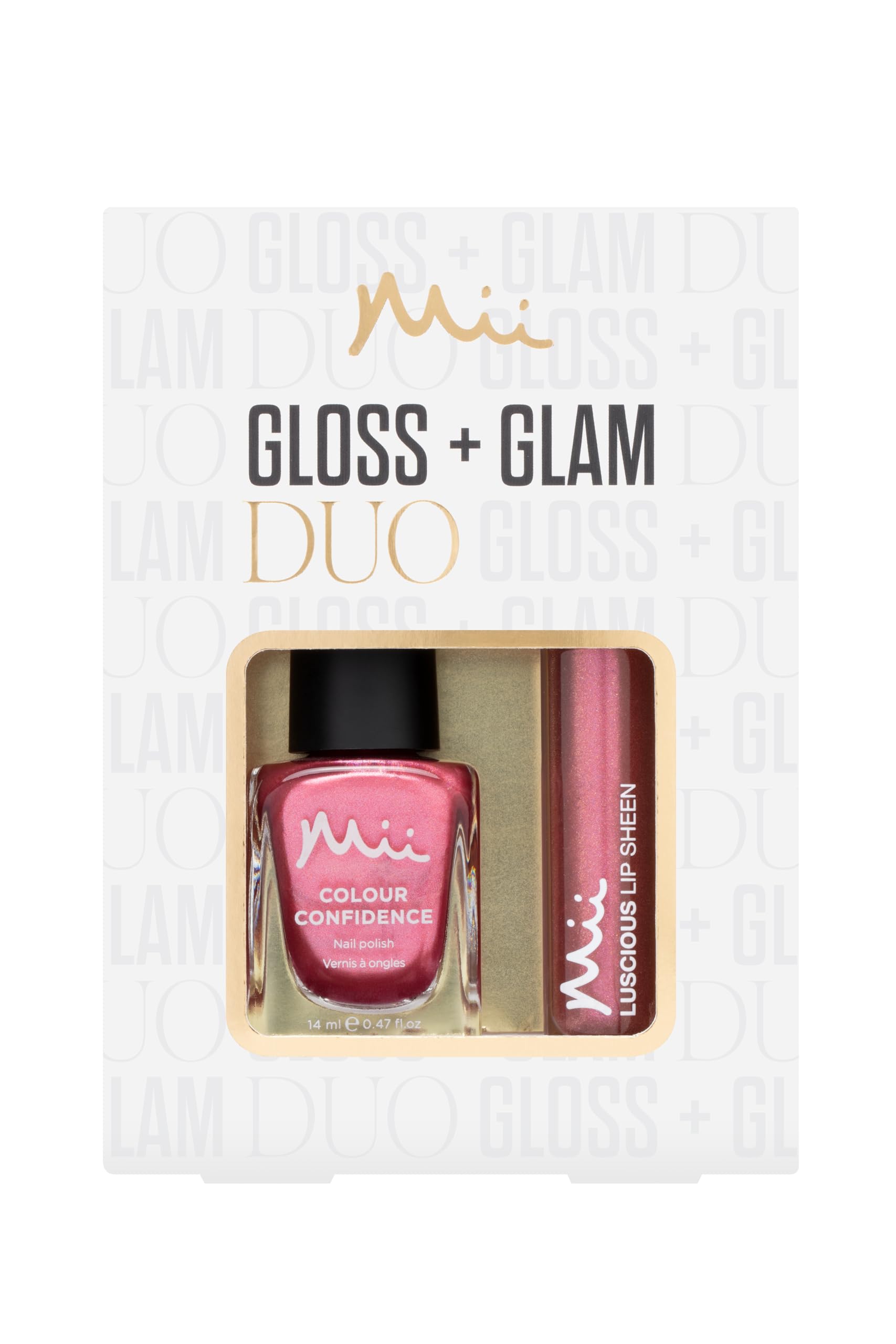 Mii Cosmetics Gloss + Glam Lip Gloss and Nail Polish Duo Gift Set, Beauty Kit, Hydrating Lipgloss and Long-Lasting Nail Polish, Perfect Makeup Gift Set for Women, Minx + Sweet Guava